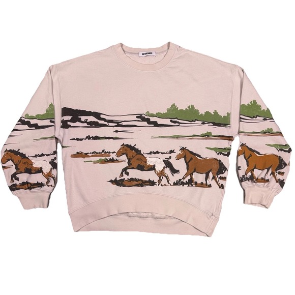 Daydreamer Free People Running Horses Oversized Crewneck Sweatshirt S Morn Fog - Picture 5 of 13